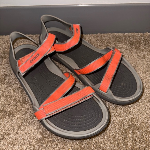 CROCS Shoes Crocs Swiftwater bing Gray And Pink Velcro Straps